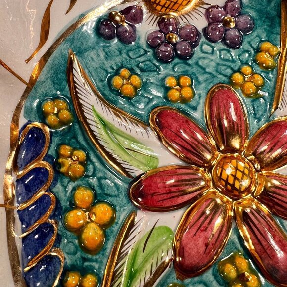 Vtg HAND PAINTED H BEQUET Quaregnon BELGIUM MAJOLICA BOWL Wall Hanging 8" READ - Picture 5 of 14